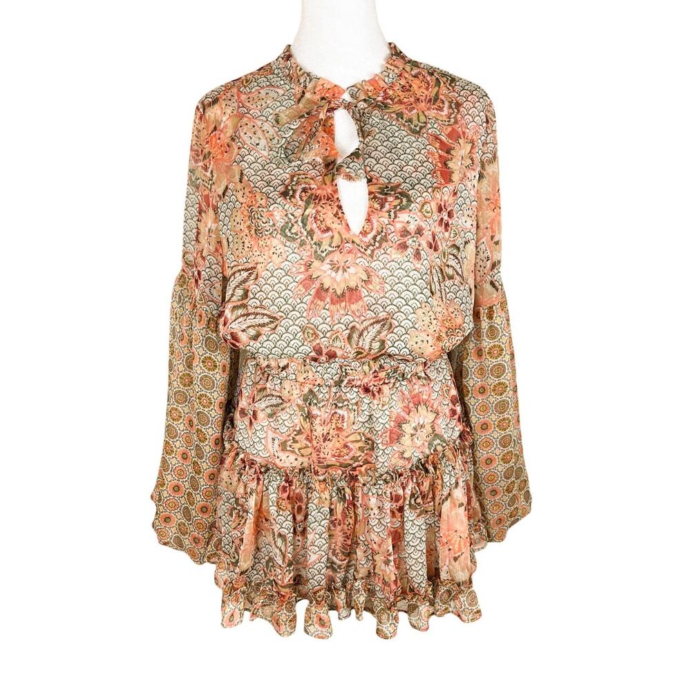 MISA Elisabetta Mini Dress Flora Tile Mix Chiffon Whimsy Boho Feminine Size XS - Picture 5 of 12